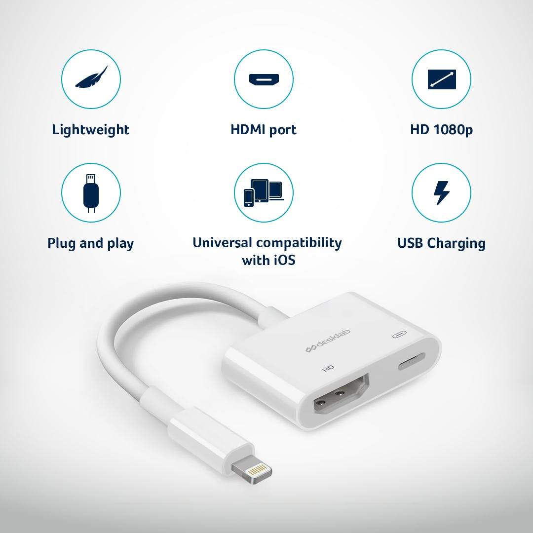 Apple MFi Certified iPhone iPad Lightning to HDMI Adapter [REQUIRED – Desklab